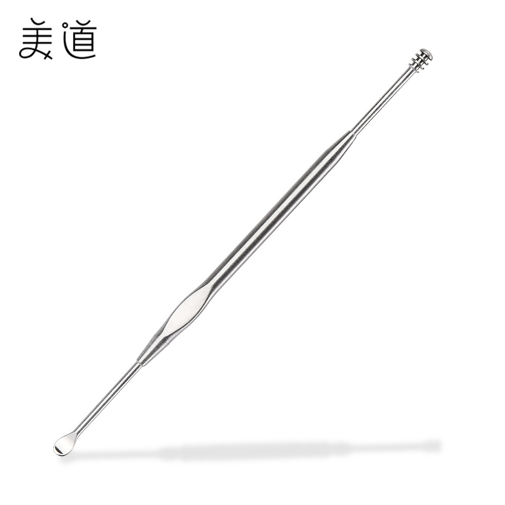 Stainless Steel Sandblasted Double-Headed Spiral Ear Pick Massage Tool Spiral Design Beauty Tool
