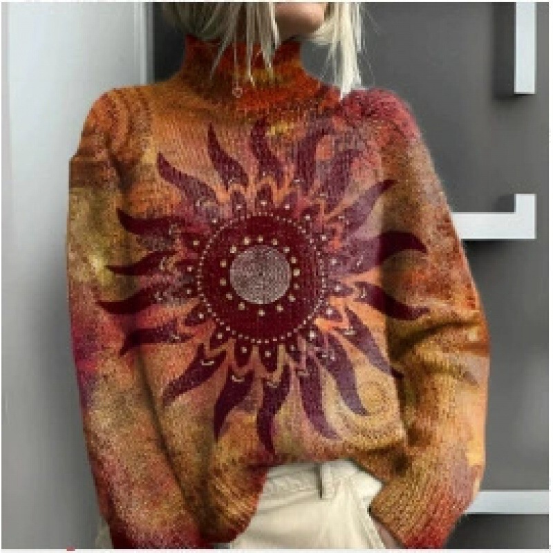 2025 Amazon Cross-Border Xiyin Amazon New Christmas Abstract Print Casual Cape Coat Sweater for Women