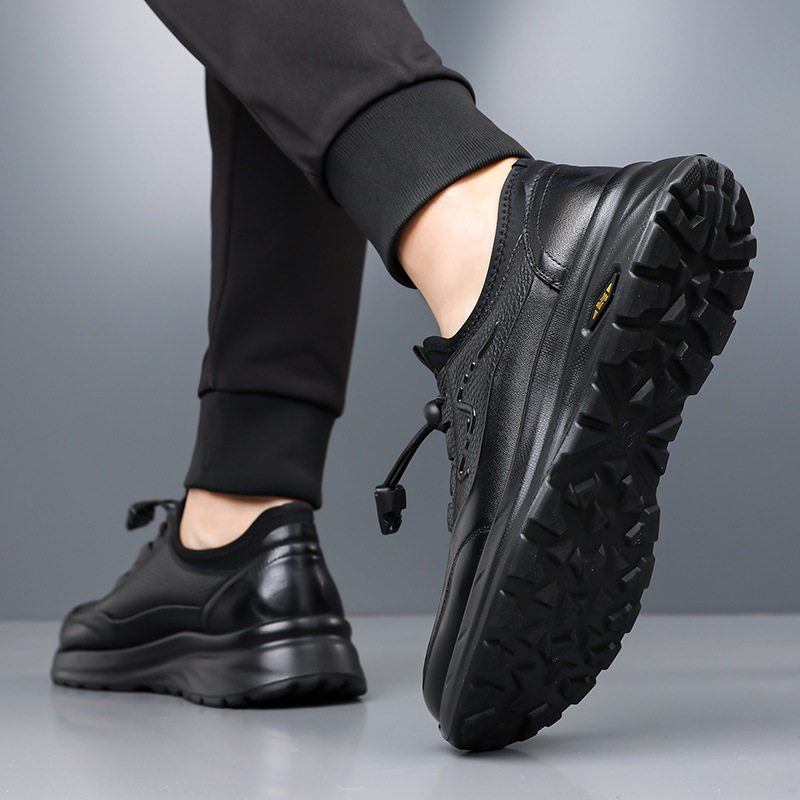 Giày lười nam da bò thật đế mềm chống mài mòn, đế dày nhẹ, kiểu slip-on — D1825 Đen