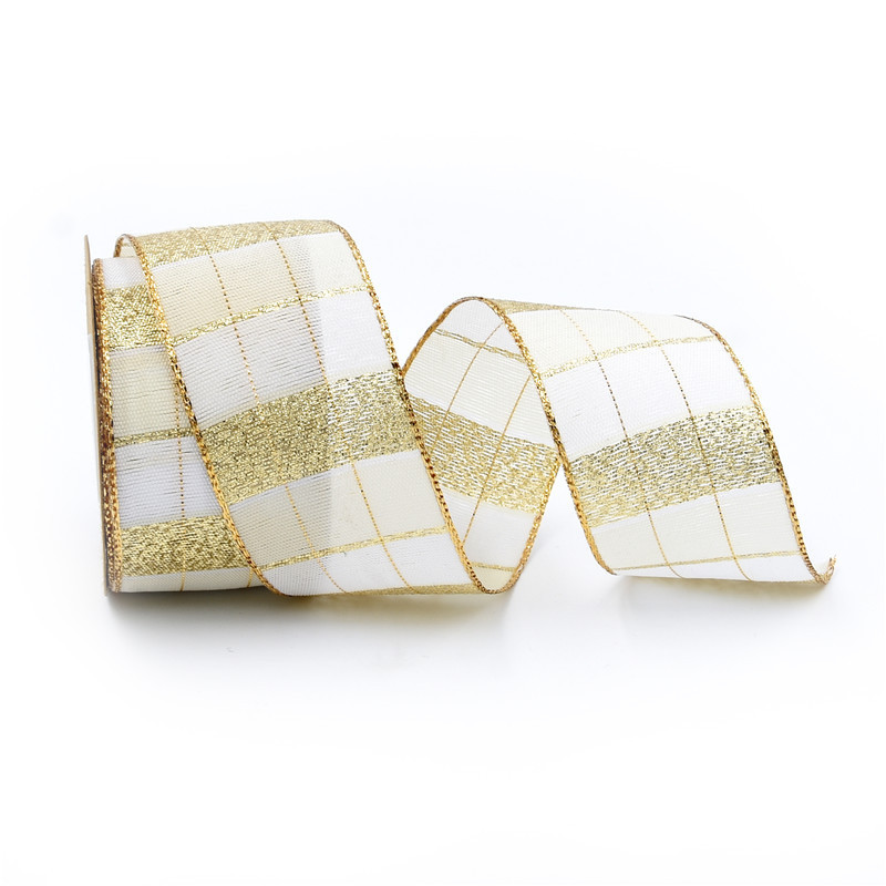 Amazon 4cm brillo cinta decorativa de Navidad cinta a cuadros de hilo teñido Borde de alambre de regalo de Navidad 5 yardas en stock