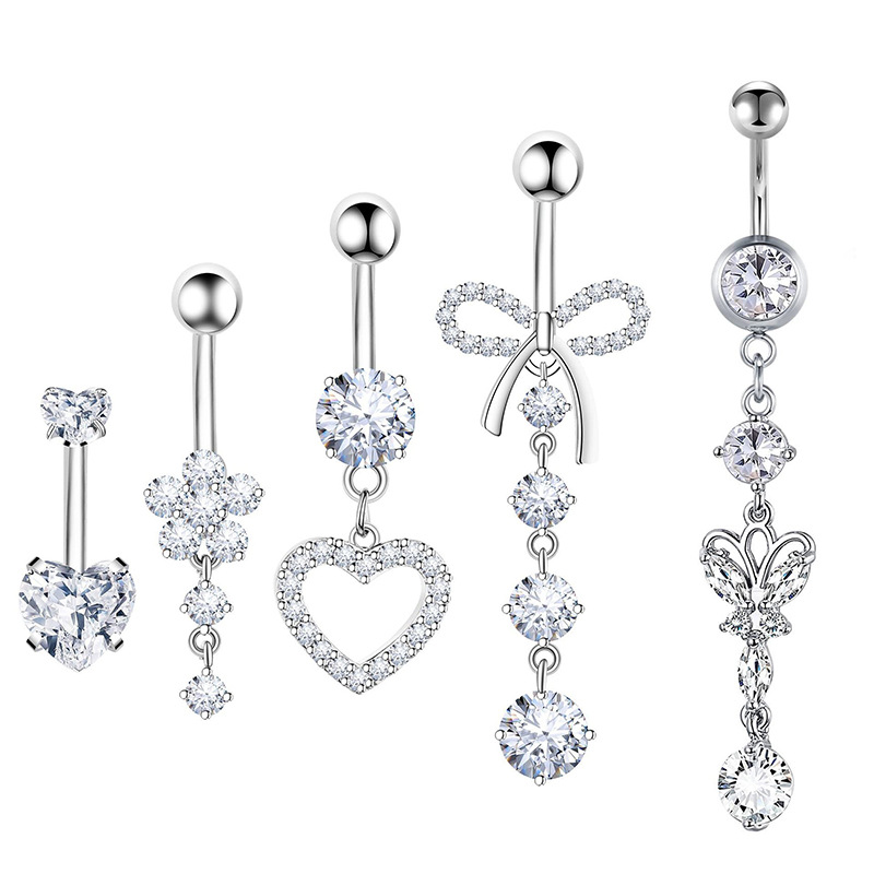 Piercing per ombelico, gioielli con quattro diamanti a forma di farfalla, in acciaio inossidabile e rame_voghion.com