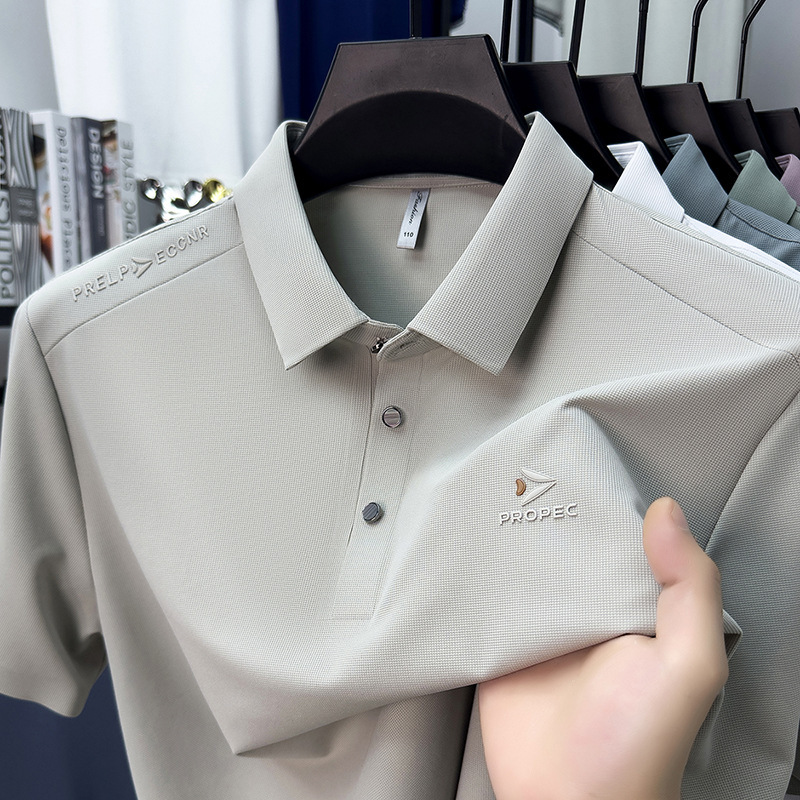 Summer Seamless Ice-Feel Short-Sleeved Men's Short-Sleeved Polo Shirt with Lapel, Business Breathable Casual Men's Wear T-Shirt Half-Sleeved