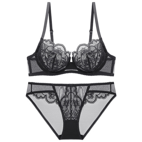Sexy Lace Underwear for Europe and America, Ultra-thin Breathable Big Cup Small Size Plus Size Underwear Anti-Sagging Push-up Bra Set 