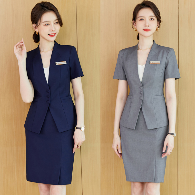 批发西装套装女夏季薄款短袖职业正装酒店前台会务工作服商务轻奢