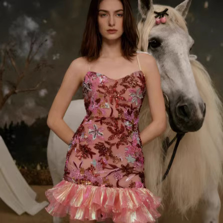 European and American Style Heavy Floral Embroidery Ruffle Dress, Summer Socialite Style Vacation Bodycon Short Dress, Exclusively for Cross-Border Sales