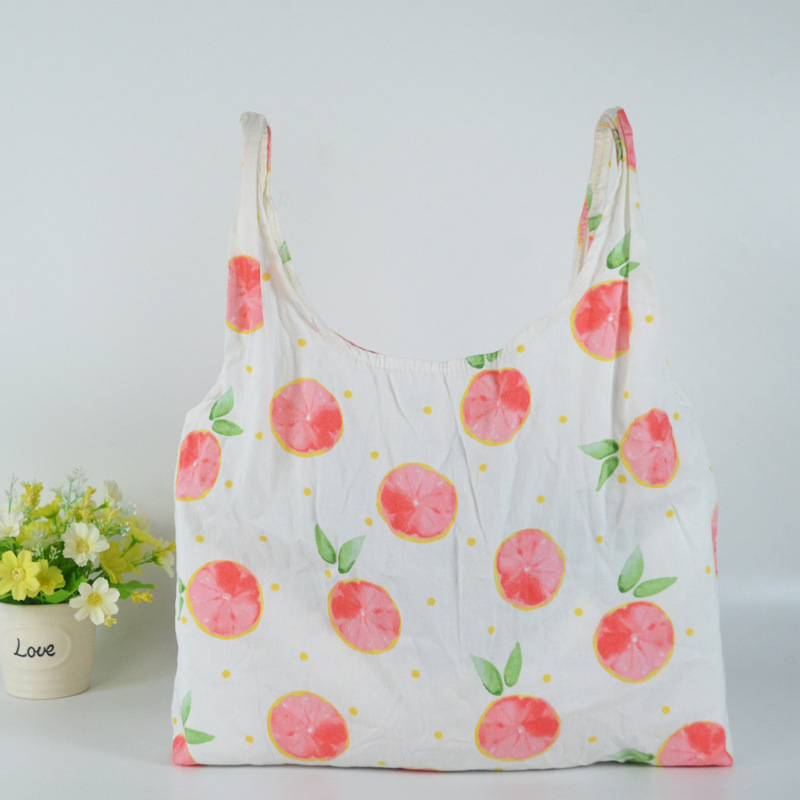 现货草莓购物袋 零售创意棉布手提袋 满版印刷棉布背心袋加印logo