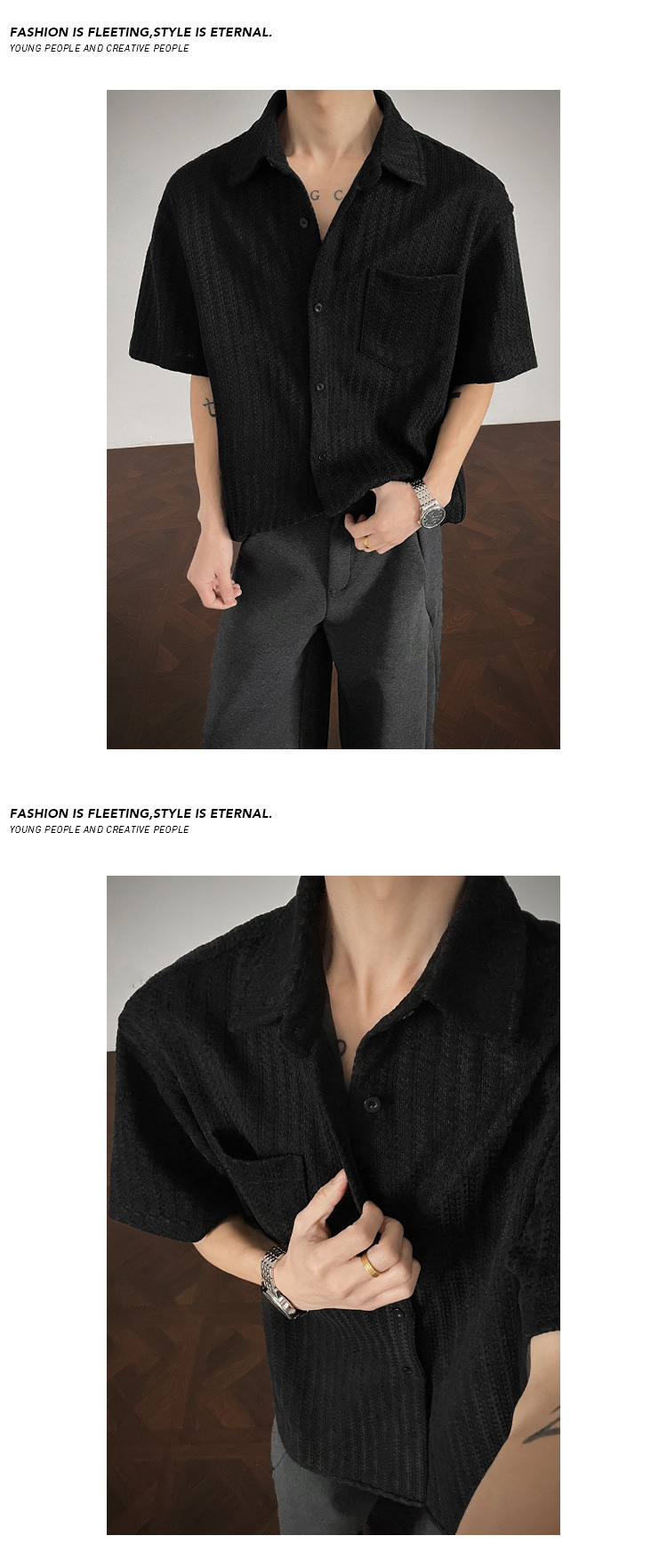 Fishbone Pattern Boxy Short Sleeve Overcoat For Men Stylish_voghion.com