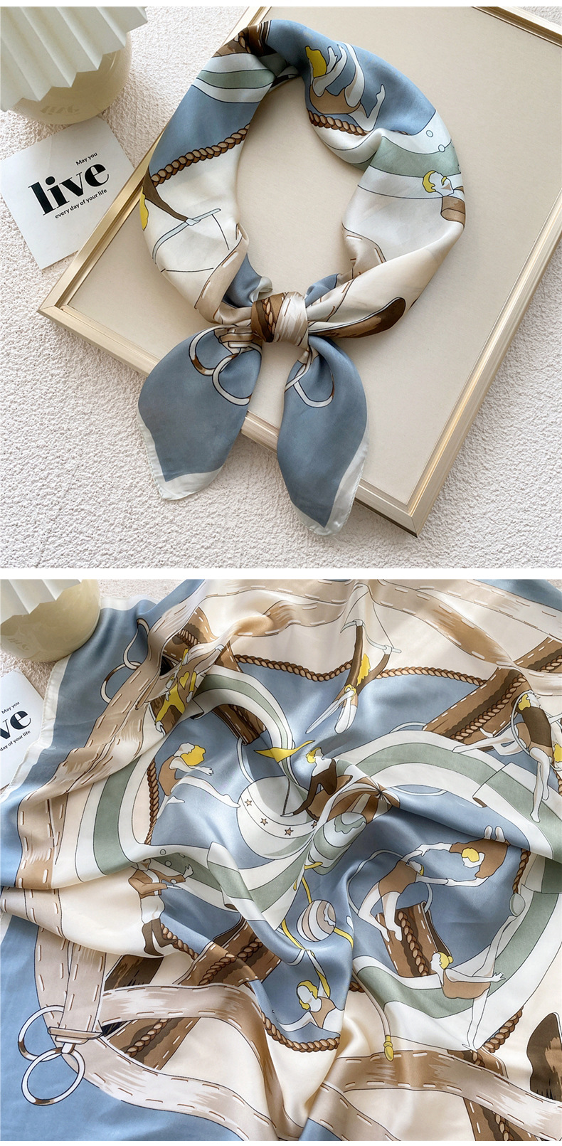 50g Weight Silk Scarf Classification Travel Occasion Silk Material Unisex Gender Printing Design Sweet Style Grey, Red, Green, Blue, Yellow, Black Color Unisex Sweet Silk Printing Silk Scarf 6