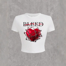 跨境欧美速卖通2024夏新款个性心形印花T恤爆款热卖女装时尚上衣