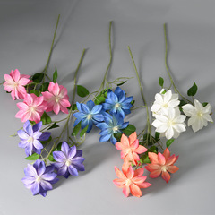 仿真花3頭鐵線蓮 婚慶路引花排插花背景裝飾酒店家居攝影擺件批發