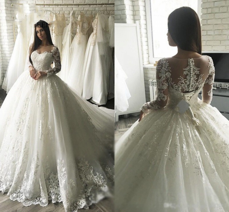 Foreign Trade Wedding Dress 2025 Spring Round Neck Long Sleeve Lace Slimming Bow Bridal Style Slimming Train Wedding Dress