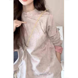 深圳南油轻奢高端货茶里茶气轻盈韩系新中式纯色斜襟长袖衬衫秋冬