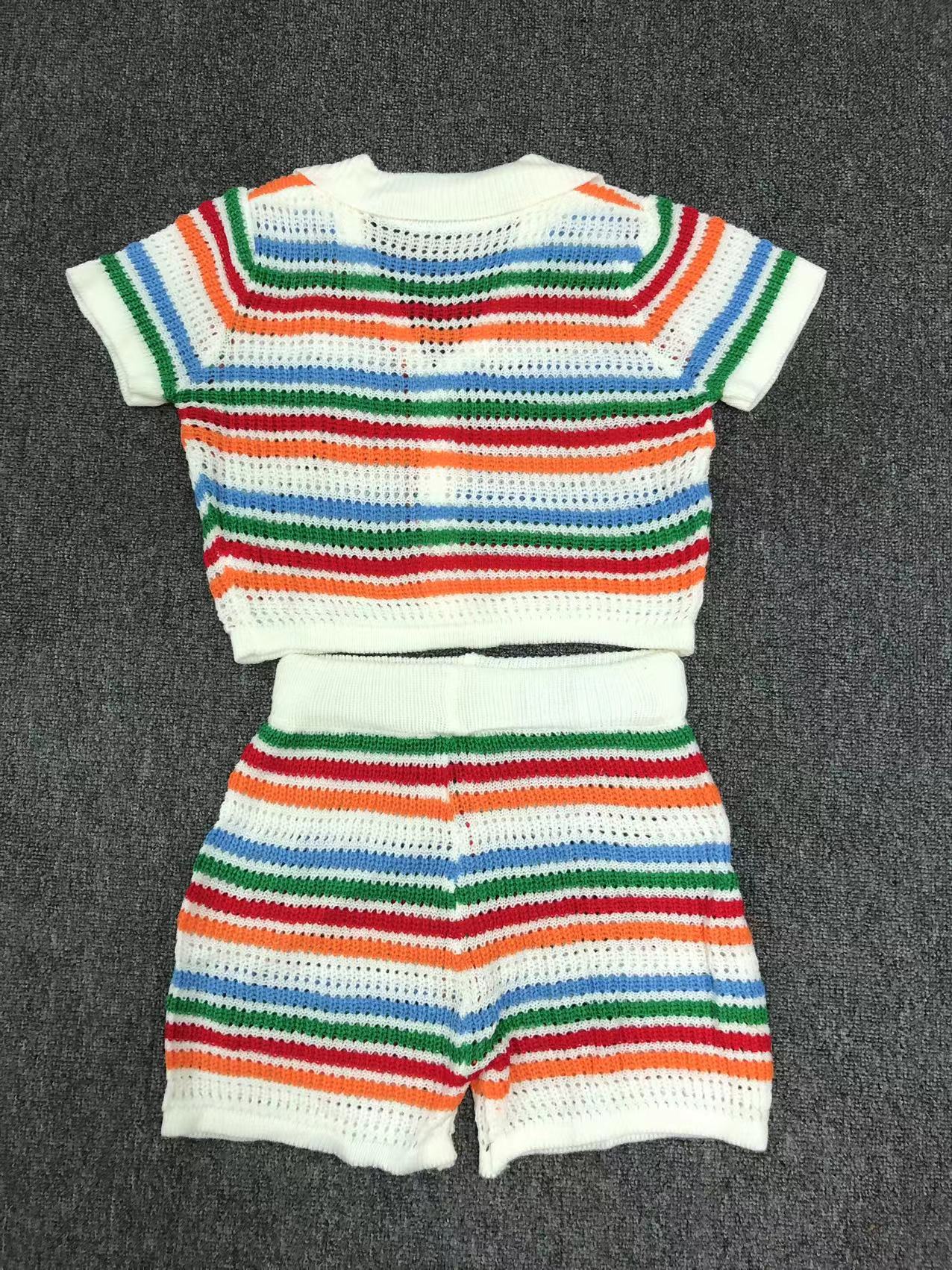 Shorts Co-ord Set Sets Type 2 Pieces Set Quantity Street Women's Casual Sexy Stripe Polyester Hollow Out Shorts Co-ord Set Shorts Sets