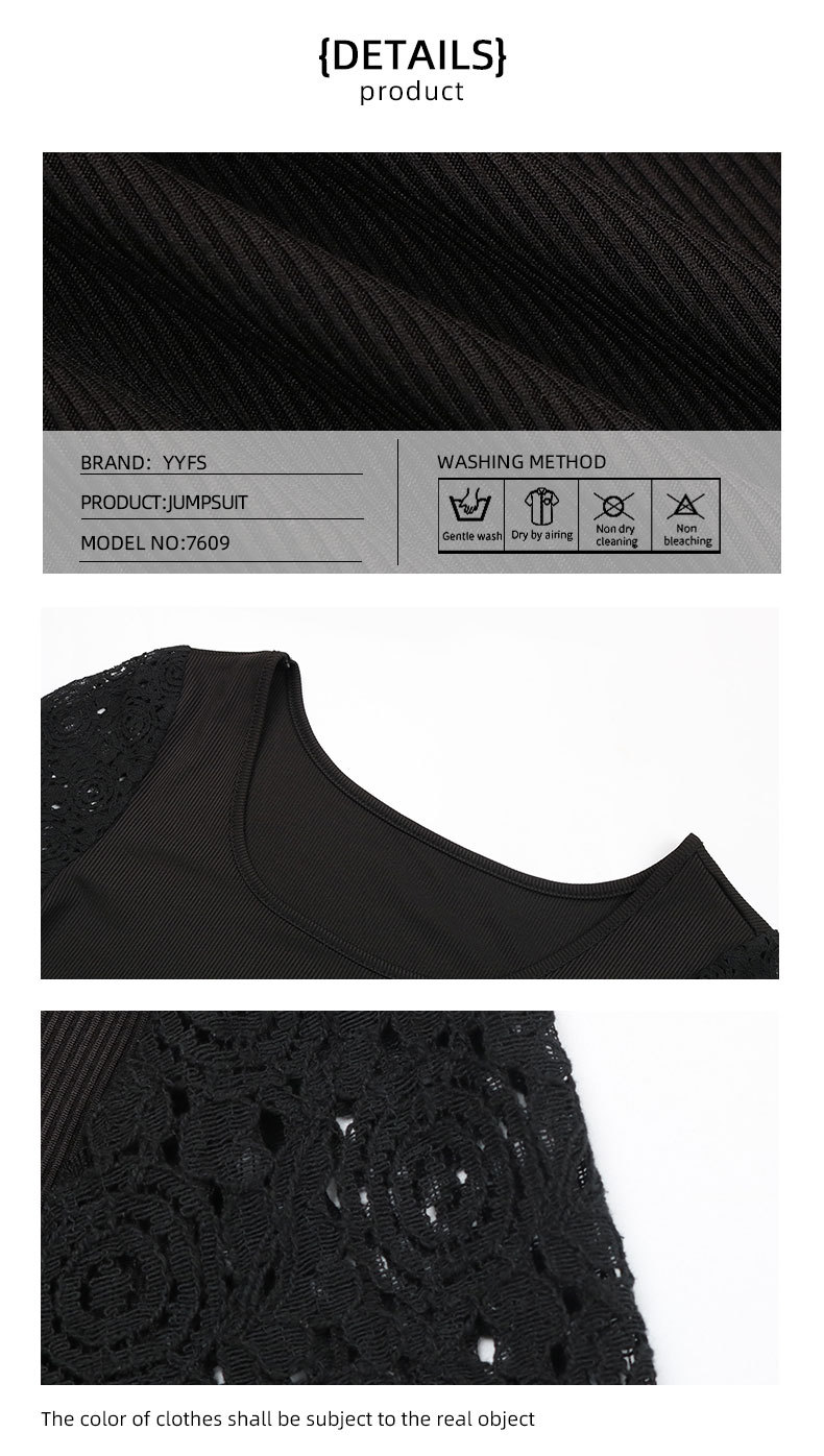 Solid Color Sim Fit Square Collar Lace Hollow Stitching Bodysuit_voghion.com