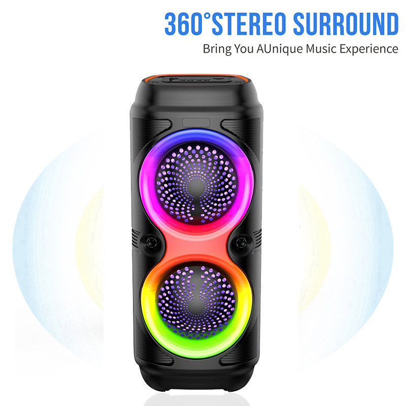 Nuevos productos transfronterizos dos altavoces de altavoz bluetooth colorido micrófono al aire libre danza cuadrada escenario de sonido suministro de fábrica