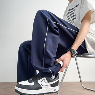 Spring and summer school uniform pants navy blue bar straight tube junior high school Senior high school students dark blue elastic sports school pants