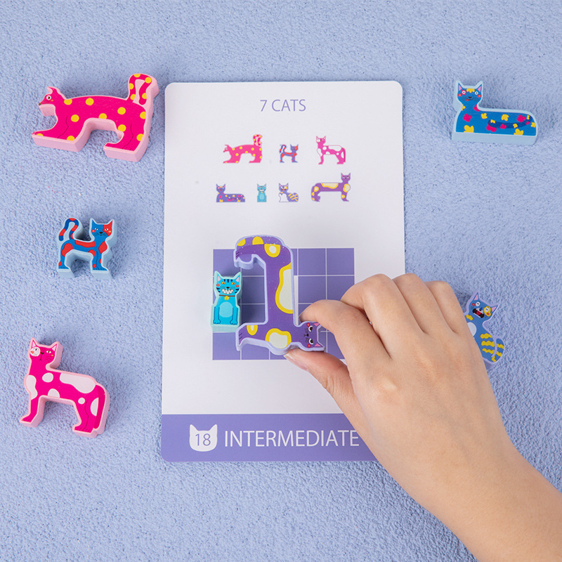 Gatos de madera para niños 12 bloques de granos de construcción de bloques de jardín de infantes Educación temprana inteligencia agarrar juegos de rompecabezas juguetes al por mayor