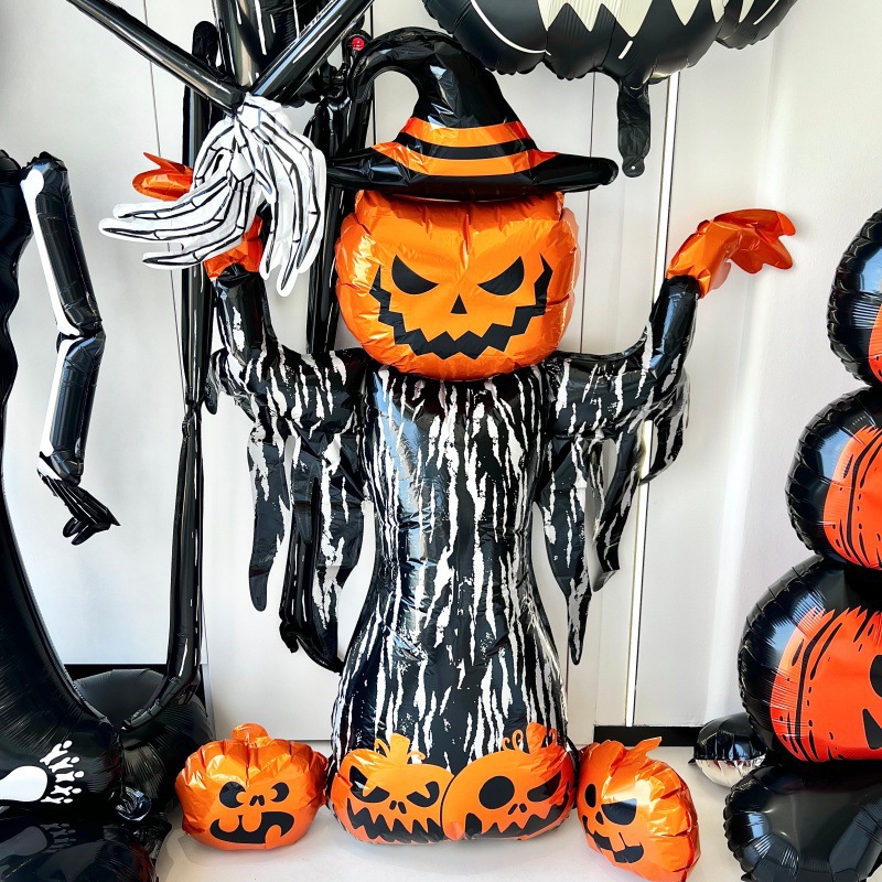 Atmósfera transfronteriza Halloween gigantesco de pie base de globo calabaza esqueleto demonio centro comercial bar café diseño