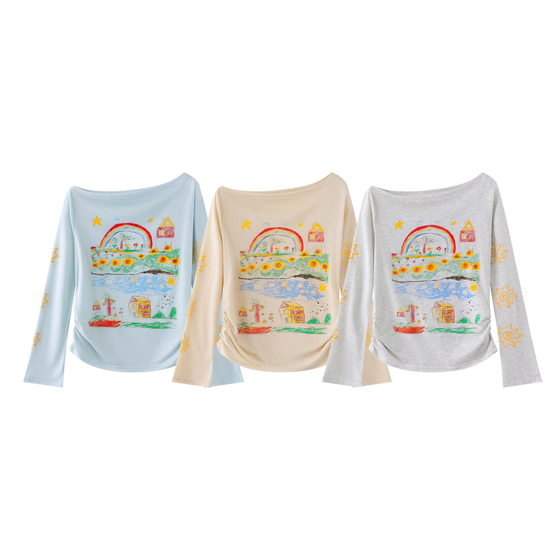 Mint Miaow 25秋新作スイートガール漫画楽しい柄長袖Tシャツ|undefined