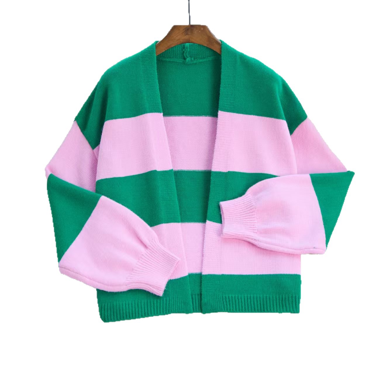 Amazon otoño y invierno nuevo tamaño grande cardigan de punto de mujer Europa y América comercio exterior contraste de color suéter de manga larga chaqueta mujer image 6