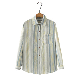 Shirt long sleeve cotton shirt women's clothing plus size 2024 spring niche coat cardigan fat MM200 kg striped shirt 8239