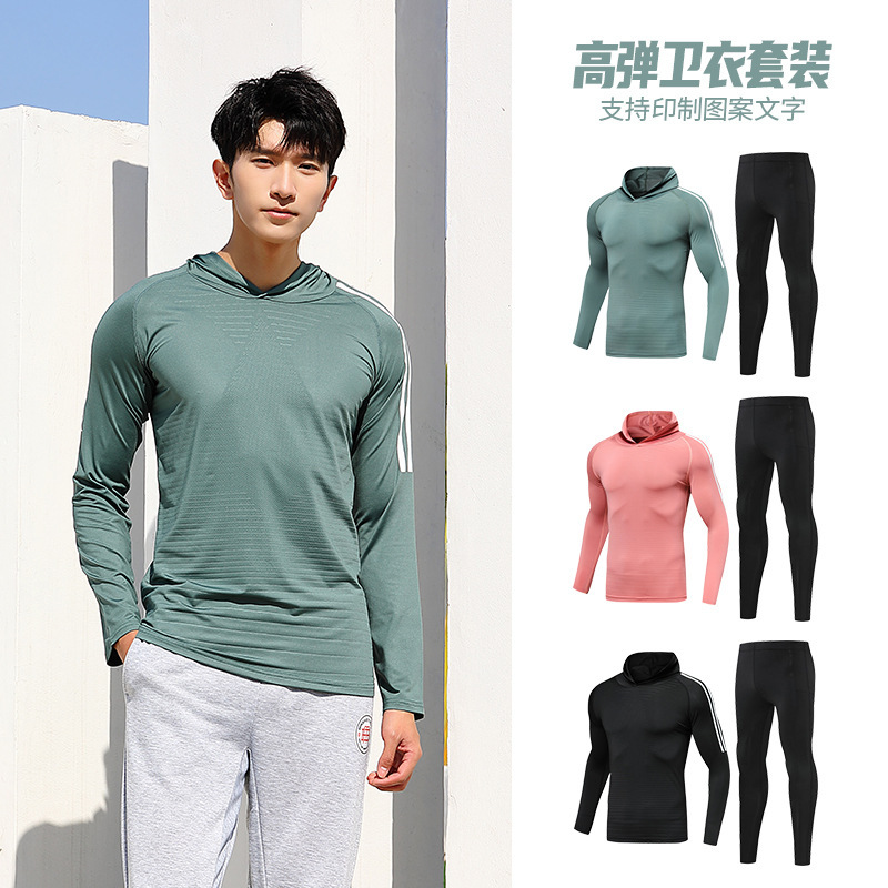 Demi-season children's sports travel quick dry sports suit for leisure with hood for gym, for running 3