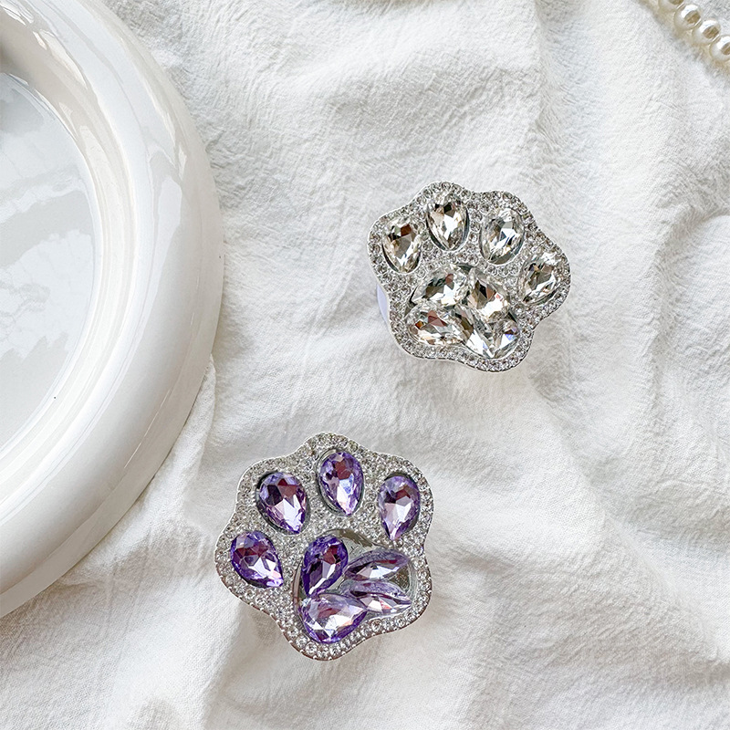 Mobile Phone Holder Classification Cute Paw Print Plastic Rhinestone Universal Phone Cases