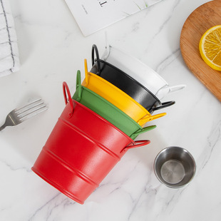 Factory direct iron storage keg milk tea shop French fries bucket desktop trash can Net red binaural pen bucket