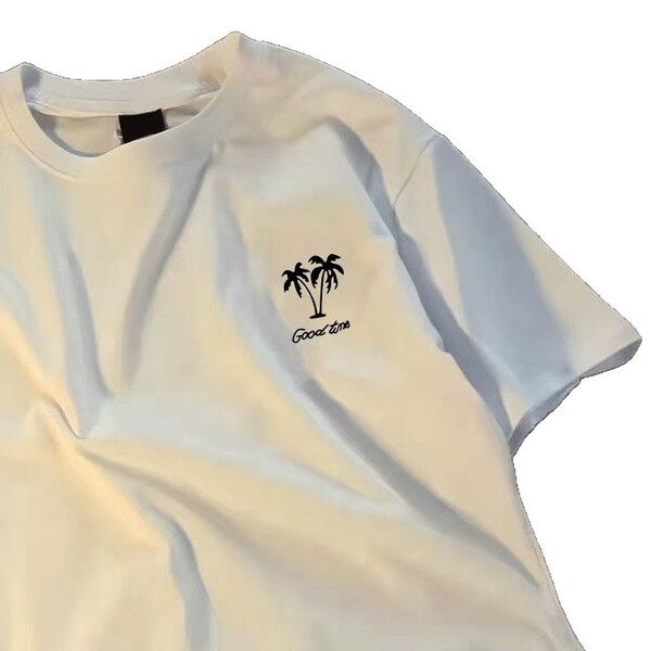 White cotton trend T-shirt with a round collar