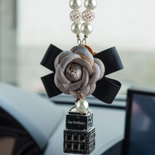 汽车挂件 车内吊饰 精品镶钻香水瓶 山茶花车内挂饰 汽车用品DIY