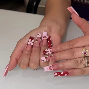 2025 New Cross-Border Dropshipping Sweet Pink Push-Type 3D Bow Decorative Nails Heart Manicure