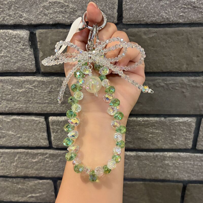 Color-Blocked Strawberry Crystal Phone Chain with Bow, Short Ins-Style Lanyard, Bag Pendant, Strap Accessory, Wholesale