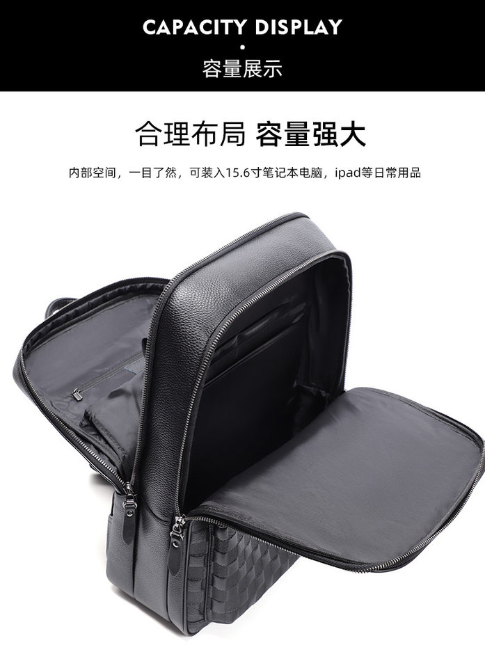 Ba lô nam da bò thật dung tích lớn 15.6 inch đựng laptop, túi du lịch 30×17×41 cm — Màu đen 1, Màu đen 2 chi tiết 11