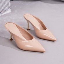 2025年秋季新款尖头高跟坡跟凉鞋女裸色百搭通勤女鞋