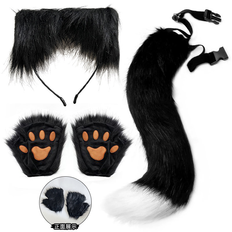 熊掌兽爪猫爪手套半指cosplay漫展道具可爱长毛绒万圣节手套欧美