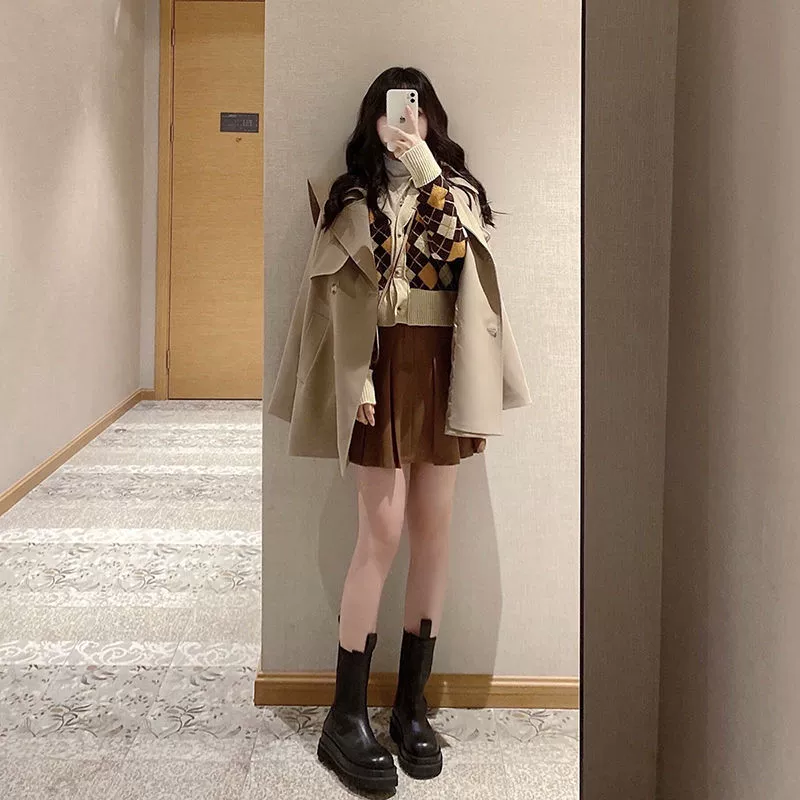 Autumn trench coat, design brace for leisure, jacket, Korean style, trend of season