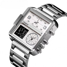 特美诗8160方形防水手表跨境外贸三时间大表盘男女电子表科技感