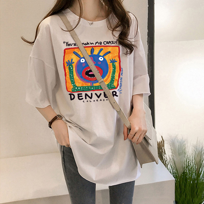 2022 Niche Short-sleeved T-shirt Women's Summer Korean Version Of The T-shirt High School Students Women's New Mid-sleeve Printing Mid-length