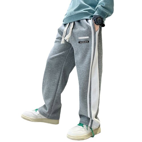 Side stripe padded and thickened integrated plush casual long pants for boys and children, suitable for spring and winter