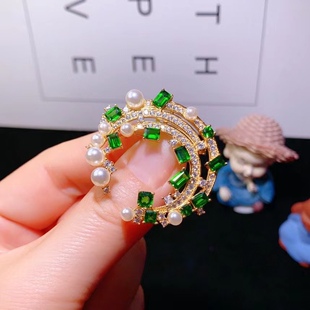 925 silver inlaid natural diopside brooch (pendant) main stone multi-size imitation pearl