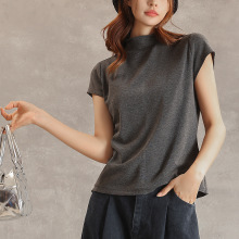 秋冬德绒绒感半高领小飞袖立领短袖打底T恤修身人棉高弹MD5225