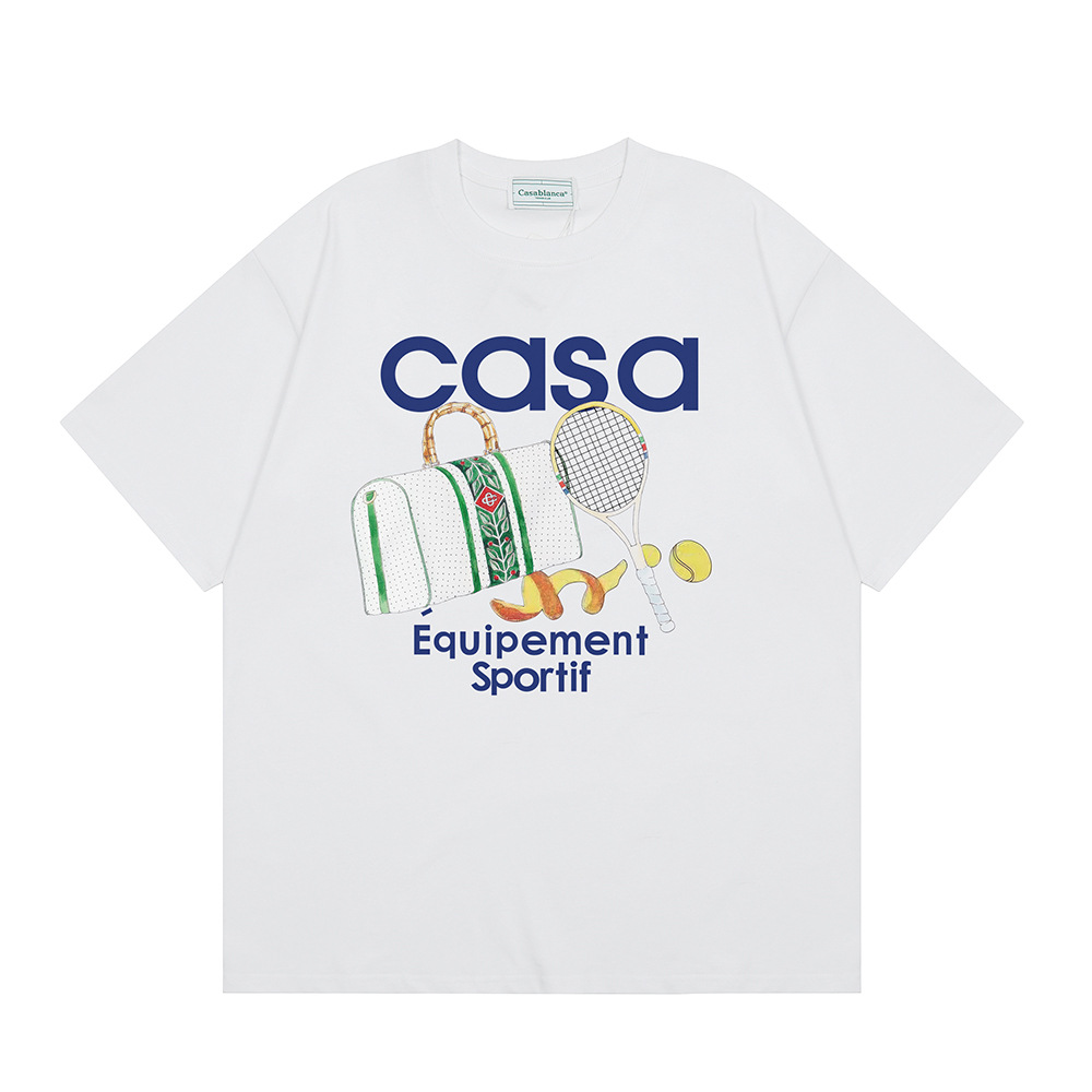 Casa Casablanca manga corta versión correcta ins camiseta de algodón casual de la marca de moda de nicho europea y americana de algodón de la calle