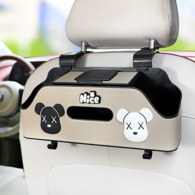 Car Multifunctional Storage Box Car Seat Back Storage Rack Water Cup Holder Seat Back Row Creative Tissue Storage Box (Car cup holder/beverage holder) - xx-bear-beige-chair-back-multifunctional-storage-box-upgraded-integrated-mobile-phone-holder