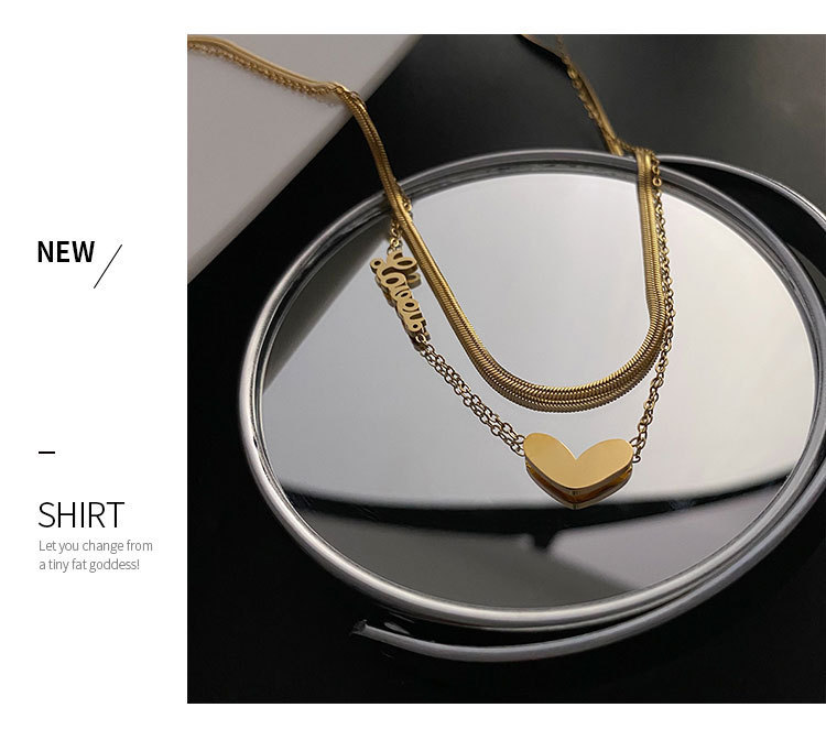 Daily Occasion Vacuum Plating Real Gold Plated 18K Gold Rose Gold Plated Silver Plated Letter Heart Shape 304 Stainless Steel Fashion Waterproof Non Tarnish Titanium Steel Layered Necklaces