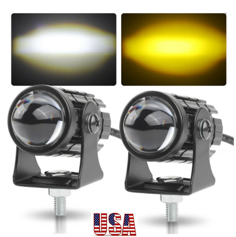 Transfronteriza venta caliente de faro de motocicleta LED blanco y amarillo de dos colores cañón de acero a prueba de agua 12 - 80V