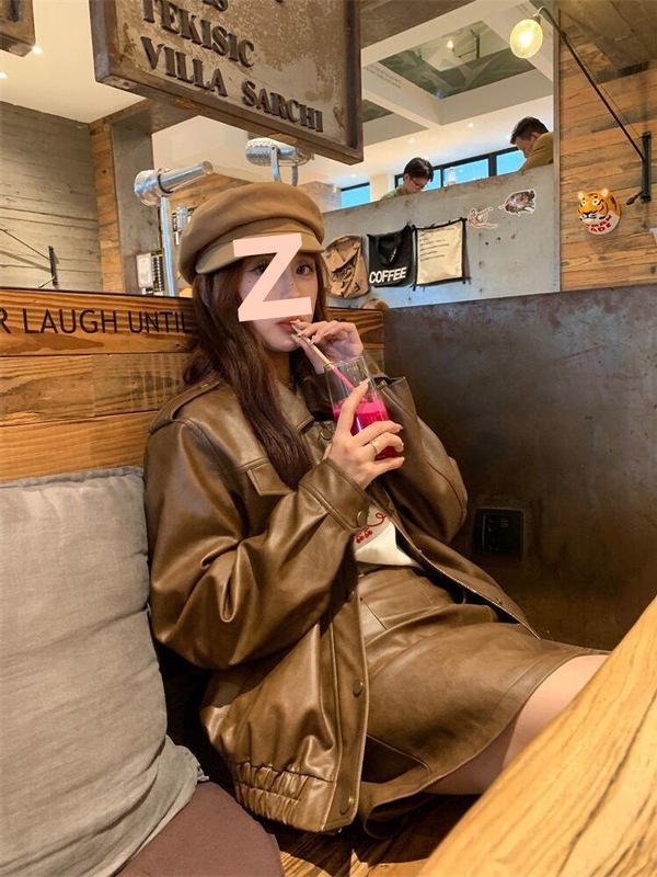 高档美式皮衣外套女短款2025春秋不裂皮百搭宽松机车皮夹克洋气|undefined
