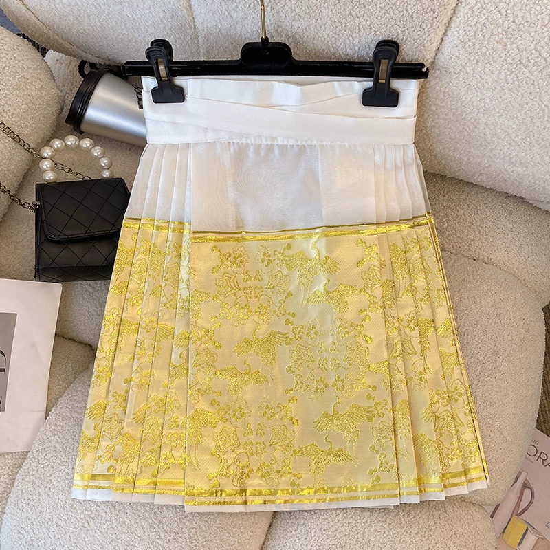 Летняя юбка, мини-юбка, китайский стиль, с вышивкой