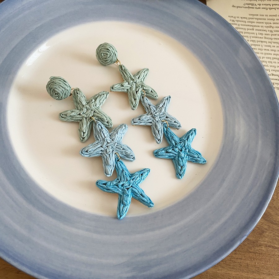 Pendientes de borla de cuentas de arroz de flor de gasa de aguja de plata Pendientes de todo fósforo de estilo de vacaciones Pendientes frescos y dulces para mujer