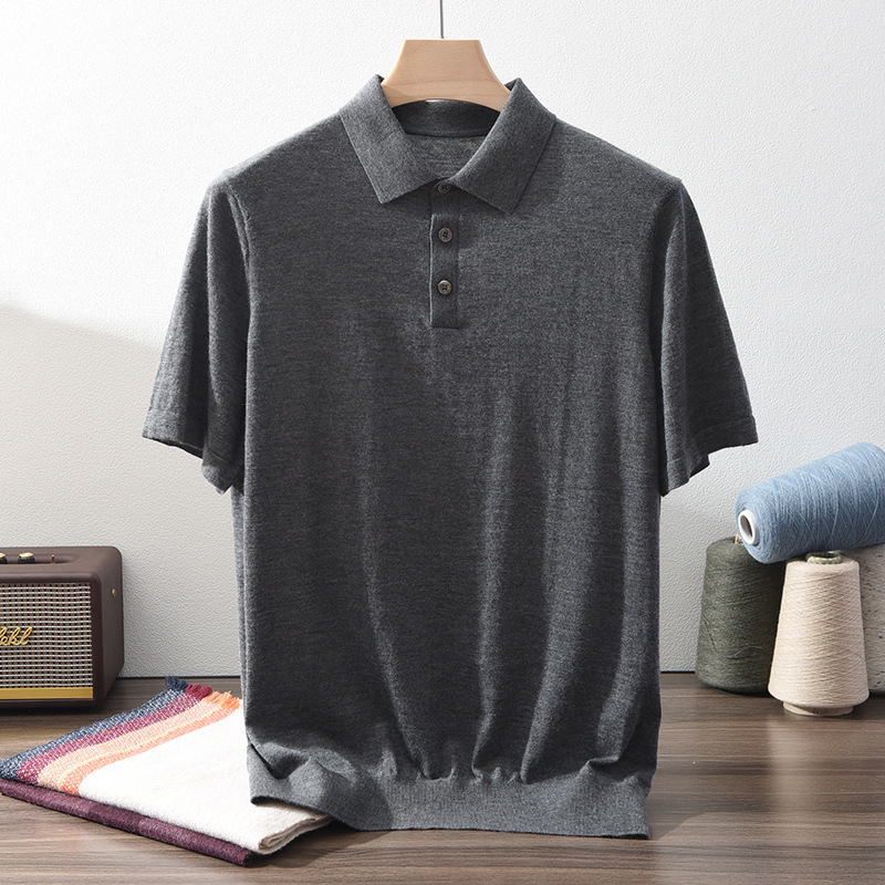 High-Quality Imitation 100% Cashmere Men's Solid Color Polo Collar Short-Sleeve Casual Button-Up Cashmere Sweater New Knitwear High-Quality Imitation 100% Cashmere Men's Solid Color Polo Collar Short-Sleeve Casual Button-Up Cashmere Sweater New Knitwear