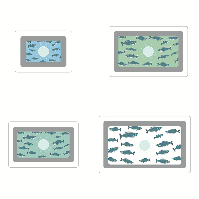 方形饭盒蓝色四件(鱼仔)